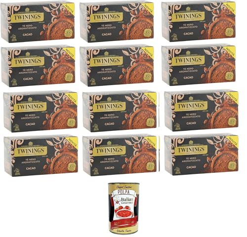 Twinings, Tè Nero Aromatizzato al Cacao, schwarzer Tee mit Kakaogeschmack,Packung mit 25 Filtern 12x50gr +Italian Gourmet polpa 400g von Italian Gourmet E.R.