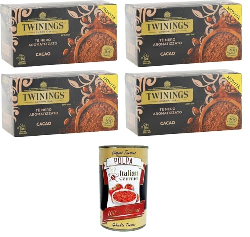 Twinings, Tè Nero Aromatizzato al Cacao, schwarzer Tee mit Kakaogeschmack,Packung mit 25 Filtern 4x50gr +Italian Gourmet polpa 400g von Italian Gourmet E.R.