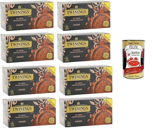 Twinings, Tè Nero Aromatizzato al Cacao, schwarzer Tee mit Kakaogeschmack,Packung mit 25 Filtern 8x50gr +Italian Gourmet polpa 400g von Italian Gourmet E.R.