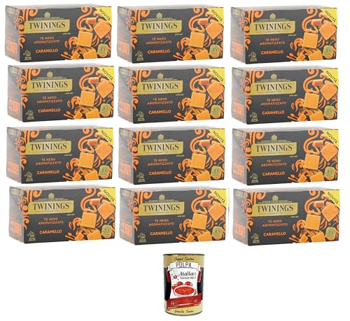 Twinings, Tè Nero Aromatizzato al Caramello, Schwarztee mit Karamellgeschmack,Packung mit 25 Filtern 12x50gr +Italian Gourmet polpa 400g von Italian Gourmet E.R.