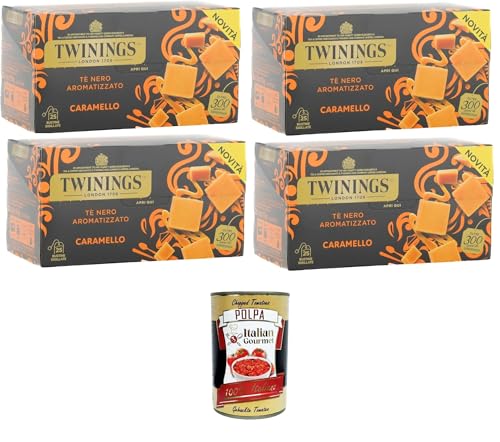 Twinings, Tè Nero Aromatizzato al Caramello, Schwarztee mit Karamellgeschmack,Packung mit 25 Filtern 4x50gr +Italian Gourmet polpa 400g von Italian Gourmet E.R.