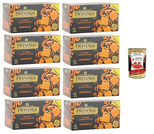 Twinings, Tè Nero Aromatizzato al Caramello, Schwarztee mit Karamellgeschmack,Packung mit 25 Filtern 8x50gr +Italian Gourmet polpa 400g von Italian Gourmet E.R.