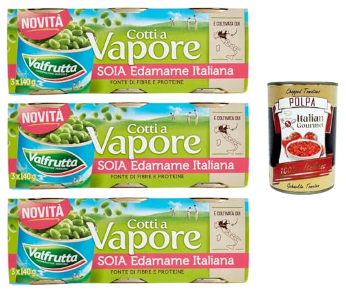 Valfrutta Cotti a Vapore Soia Edamame Italiana gedämpfte italienische Edamame-Soja 3 Packungen 3x140gr+ Italian Gourmet polpa 400g von Italian Gourmet E.R.