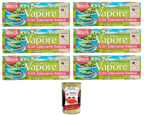 Valfrutta Cotti a Vapore Soia Edamame Italiana gedämpfte italienische Edamame-Soja 6 Packungen 3x140gr+ Italian Gourmet polpa 400g von Italian Gourmet E.R.