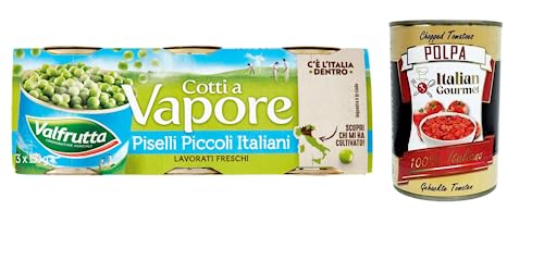 Valfrutta Piselli Piccoli Italiani,Kleine italienische Erbsen,Hülsenfrücht Gemüse Dampfgaren,Dosen 3x150g + Italian Gourmet Polpa di Pomodoro 400g Dose von Italian Gourmet E.R.