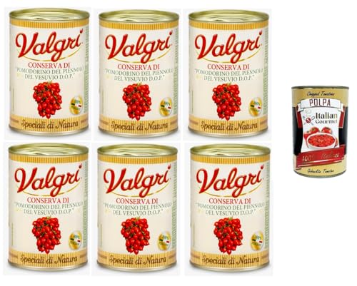 Valgri' Pomodorini del Piennolo del Vesuvio DOP Piennolo del Vesuvio DOP-Tomaten 6x400gr + Italian Gourmet polpa 400g von Italian Gourmet E.R.