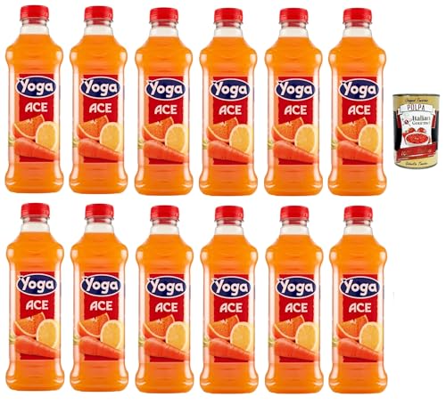 Yoga ACE, Orange, Karotte und Zitrone Früchte Fruchtsaft Getränk Fruchtgeschmack PET flasche 12x 1000 ml fruit juice + Italian Gourmet polpa 400g von Italian Gourmet E.R.