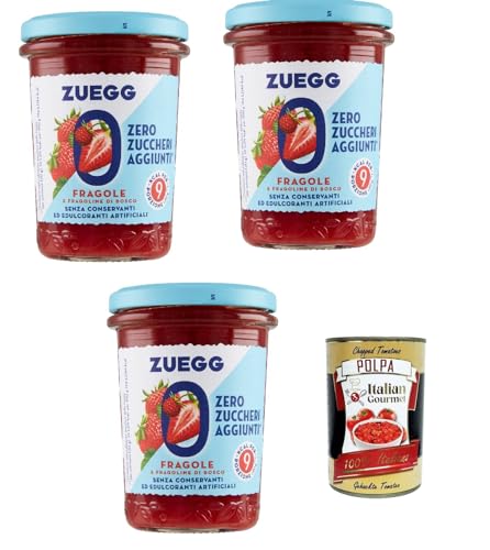 Zuegg Zero Fragole, Erdbeeren Marmelade Jam Ohne Zuckerzusatz,Frei von Konservierungsstoffen 3x 220g Glas + Italian Gourmet Polpa di Pomodoro 400g Dose von Italian Gourmet E.R.