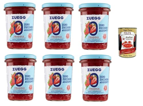 Zuegg Zero Fragole, Erdbeeren Marmelade Jam Ohne Zuckerzusatz,Frei von Konservierungsstoffen 6x 220g Glas + Italian Gourmet Polpa di Pomodoro 400g Dose von Italian Gourmet E.R.