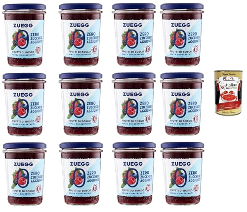 Zuegg Zero Frutti di bosco, Beeren Marmelade Jam Ohne Zuckerzusatz, Frei von Konservierungsstoffen 12x 220g Glas + Italian Gourmet Polpa di Pomodoro 400g Dose von Italian Gourmet E.R.