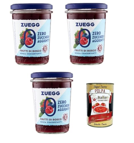 Zuegg Zero Frutti di bosco, Beeren Marmelade Jam Ohne Zuckerzusatz, Frei von Konservierungsstoffen 3x 220g Glas + Italian Gourmet Polpa di Pomodoro 400g Dose von Italian Gourmet E.R.