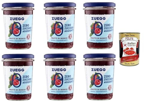 Zuegg Zero Frutti di bosco, Beeren Marmelade Jam Ohne Zuckerzusatz, Frei von Konservierungsstoffen 6x 220g Glas + Italian Gourmet Polpa di Pomodoro 400g Dose von Italian Gourmet E.R.