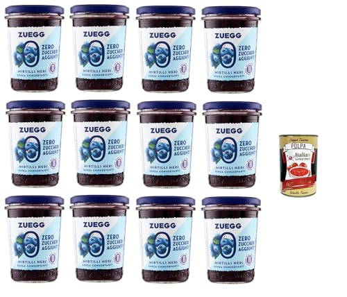 Zuegg Zero Mirtilli, Blaubeeren Marmelade Jam Ohne Zuckerzusatz,Frei von Konservierungsstoffen 12x 220g Glas + Italian Gourmet Polpa di Pomodoro 400g Dose von Italian Gourmet E.R.