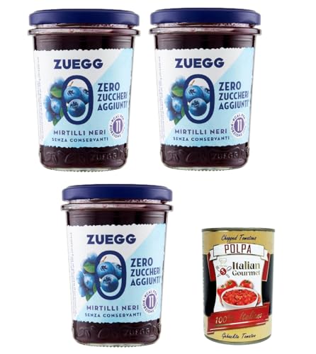 Zuegg Zero Mirtilli, Blaubeeren Marmelade Jam Ohne Zuckerzusatz,Frei von Konservierungsstoffen 3x 220g Glas + Italian Gourmet Polpa di Pomodoro 400g Dose von Italian Gourmet E.R.