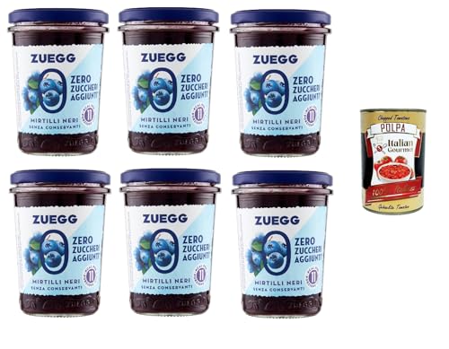 Zuegg Zero Mirtilli, Blaubeeren Marmelade Jam Ohne Zuckerzusatz,Frei von Konservierungsstoffen 6x 220g Glas + Italian Gourmet Polpa di Pomodoro 400g Dose von Italian Gourmet E.R.