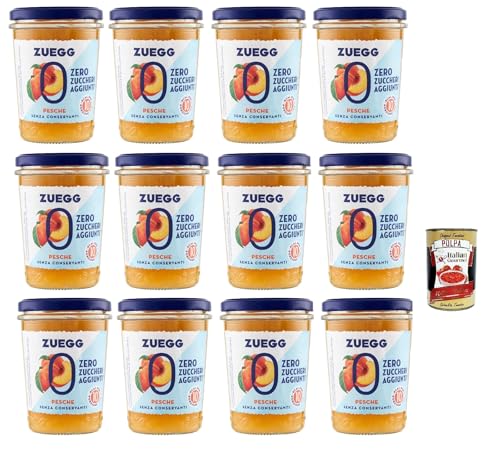 Zuegg Zero Pesche Pfirsiche Marmelade Jam Ohne Zuckerzusatz,Frei von Konservierungsstoffen 12x 220g Glas + Italian Gourmet Polpa di Pomodoro 400g Dose von Italian Gourmet E.R.