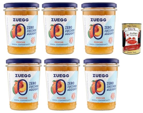 Zuegg Zero Pesche Pfirsiche Marmelade Jam Ohne Zuckerzusatz,Frei von Konservierungsstoffen 6x 220g Glas + Italian Gourmet Polpa di Pomodoro 400g Dose von Italian Gourmet E.R.