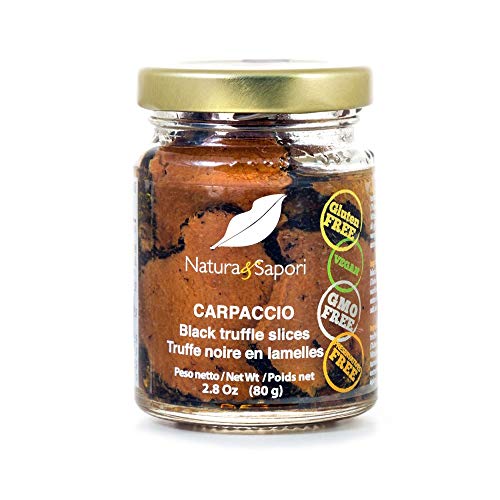 3x Natura e Sapori Carpaccio Tartufo Nero a fette schwarze Trüffelscheiben 80g Trüffel Handwerksproduktion Gluten-frei in nativem Olivenöl extra konserviert von Italian Gourmet