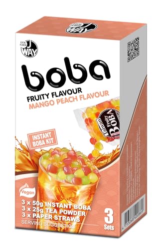 JWAY Instant Boba Bubble Tea – Mango Pfirsich - 3 Portionen - Komplett mit Bobas & Nachhaltiger Strohhalm von J WAY LOCAL FLAVOR