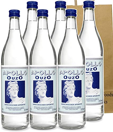 Premium OUZO Apollo aus Griechenland | milder Anis likör 6x Ouzo 700ml (Geschenk Tasche) von J.K. Anastasopoulos & Sohn S.A.