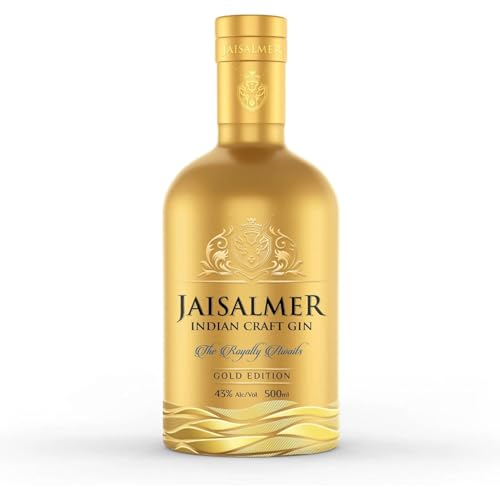 Jaisalmer Indian Craft Gin Gold Edition 500ml 43% Vol – Zitrus Gin I 18 Handverlesene Botanicals I Einzigartiger & Sanfter Luxus-Gin - Aromatischer von JAISALMER