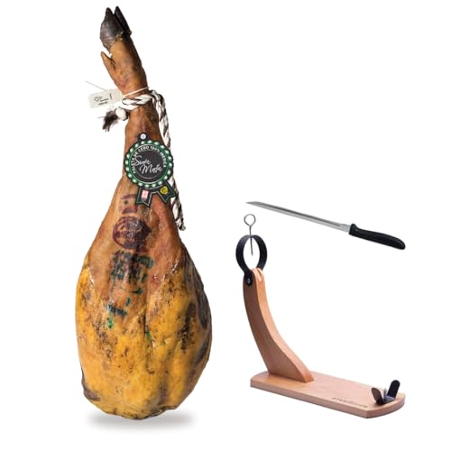 Jamon Iberico Spanischer Schinken Set | 4,5-5,0 kg Vorderschinken Iberico de Cebo | 100% natürlich – keine Zusatzstoffe oder Konservierungsmittel | Preisgekrönter Produzent von JAMONNATURAL