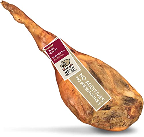 Jamon Serrano Spanischer Schinken | 6,0-6,5 kg Hinterschinken Serrano Gran Reserva | 100% natürlich - keine Zusatzstoffe oder Konservierungsmittel | Gewinner eines Great Taste Award 2020 von JAMONNATURAL