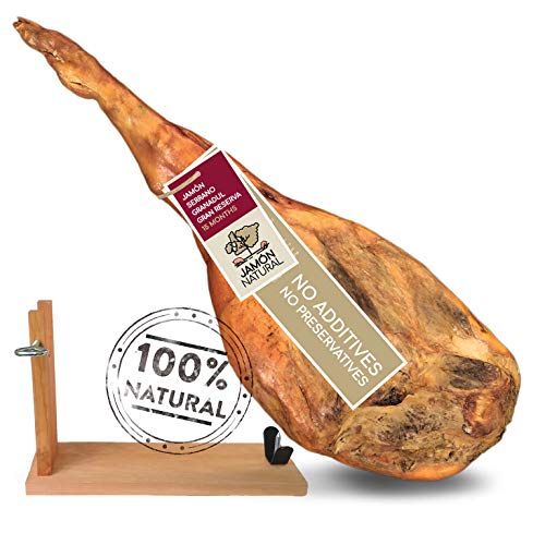 Jamon Serrano Spanischer Schinken Set | 6,0-6,5 kg Hinterschinken Serrano Gran Reserva | 100% natürlich - keine Zusatzstoffe oder Konservierungsmittel | Gewinner eines Great Taste Award 2020 von JAMONNATURAL