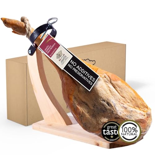 Jamon Serrano Spanischer Schinken Set | 6,5-7,0 kg Hinterschinken Serrano Gran Reserva | 100% natürlich - keine Zusatzstoffe oder Konservierungsmittel | Gewinner eines Great Taste Award 2020 von JAMONNATURAL