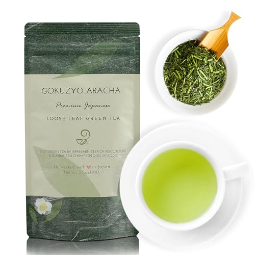 Japanese Green Tea Co Gokuzyo Aracha Loose Leaf Tea – Highest-Grade Japanese Crude Green Tea – Deep Steamed Sencha Tea – Intense Aroma and Taste – 3.5oz Loose Tea Leaf von JAPANESE GREEN TEA CO.