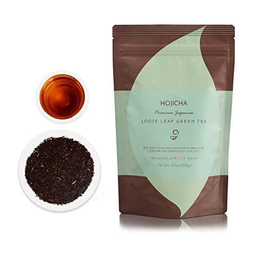 Roasted Green Tea – Hojicha Japanese Tea – Loose Leaf Green Tea – From Arahataen Green Tea Farms – Low Caffeine Tea – Enhanced Flavor – Catechin Enriched Tea Leaves von JAPANESE GREEN TEA CO.