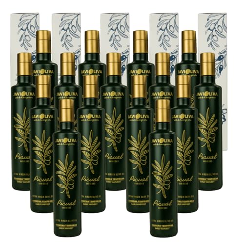 JAVIOLIVA - PREMIUM NATIVES OLIVENÖL EXTRA - Sorte Picual - FRÜHE ERNTE OKTOBER 2024/25-100% Spanisch, mit Geschenkbox, perfekt als Geschenk (15x500ml) von JAVIOLIVA ACEITE DE OLIVA VIRGEN EXTRA