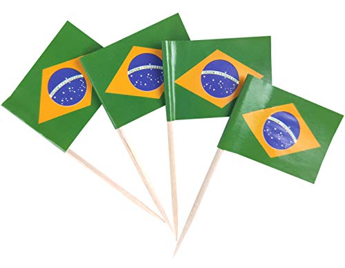 JBCD 200 Stück Brasilien-Flagge Zahnstocher Brasilien-Flaggen Cupcake Topper Dekorationen, Cocktail Zahnstocher Flaggen Kuchen Topper Picks Mini Kleine Flagge Cupcake Picks Sticks von JBCD