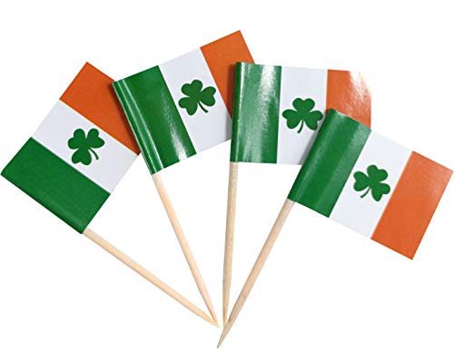 JBCD 200 Stück Irland-Flagge Zahnstocher, irisches Kleeblatt, Flaggen St. Patrick's Day, Cupcake-Topper, Dekoration, Cocktail-Zahnstocher, Flagge, Kuchen-Topper von JBCD