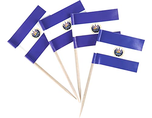 JBCD 200 Stück Salvador-Flagge Zahnstocher Cupcake-Topper Dekorationen, Cocktail-Zahnstocher-Flagge Salvadoran Kuchen Topper Picks Mini Kleine Flagge Cupcake Picks Sticks von JBCD