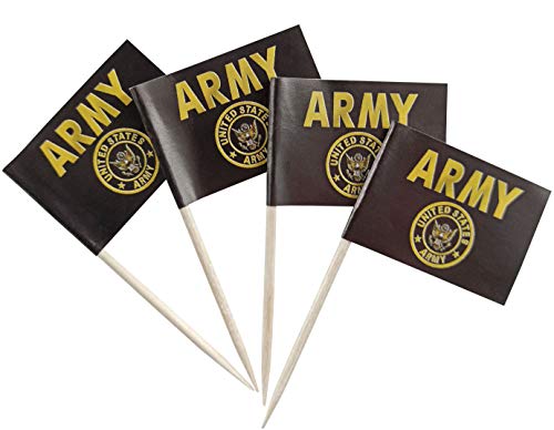 JBCD 200 Stück US Gold Wappen Flaggen Zahnstocher Army Force Flaggen Cupcake Topper Dekorationen Cocktail Zahnstocher Flagge Kuchen Topper Picks Mini Flagge Cupcake Picks Sticks von JBCD