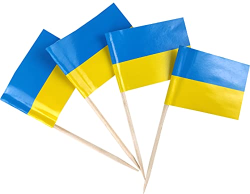 JBCD Ukrainische Zahnstocher-Flagge, ukrainische Mini-Cupcake-Topper, 200 Stück von JBCD