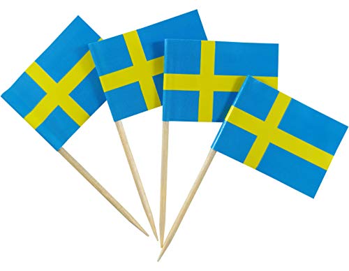 JBCD 200 Stück Zahnstocher Schweden-Flaggen Cupcake-Topper Dekorationen, Cocktail-Zahnstocher Flaggen Kuchen Topper Picks Mini Kleine Flagge Cupcake Picks Sticks von JBCD