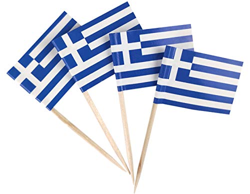 JBCD 200 Stück griechische Flagge, Zahnstocher, Griechenland-Flaggen, Cupcake-Topper, Dekoration, Cocktail-Zahnstocher, Flagge, Kuchen-Topper von JBCD