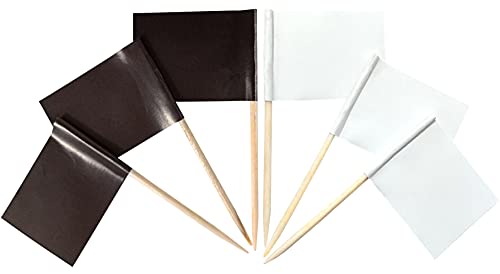 JBCD 200 Stück reine schwarze und weiße Flaggen Zahnstocher Solide Schwarz Weiß Cupcake Topper Dekorationen Cocktail Zahnstocher Flagge Kuchen Topper Picks Mini Flagge Cupcake Picks Sticks von JBCD