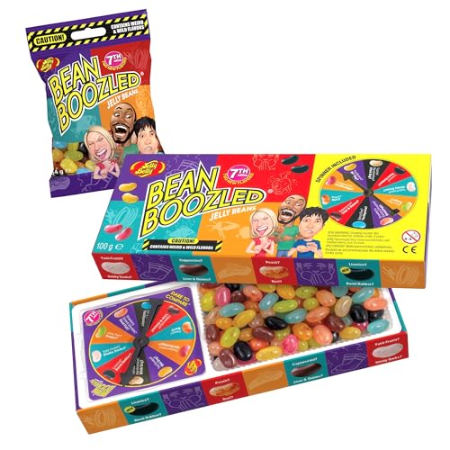 Jelly Belly Bean Boozled (100g) + Nachfülltüte (54g) – Süßigkeiten Spaß mit Glücksrad - Jelly Beans eklig & lecker 7. Generation - Extremes Spiel für Mutige – 20 klassische & verrückte Sorten von JELLY BELLY