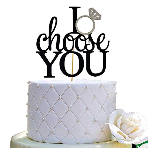 I Choose You Tortenaufsatz für Hochzeit/Verlobung/Hochzeitsparty, doppelseitig, schwarzer Glitzer von JIEEIN