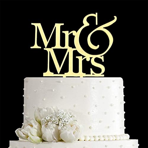 Tortenaufsatz mit Aufschrift "Mr and Mrs", Braut und Bräutigam, für Hochzeit, Verlobung, Kuchendekoration, verspiegeltes Acryl, goldfarben von JIEEIN