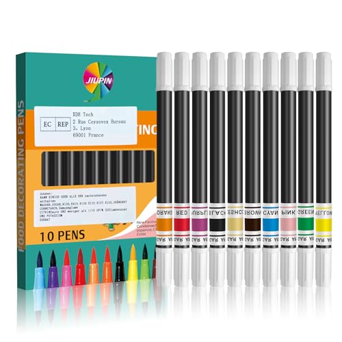 JIUPIN 10 Farbe Essbarer Pigmentstift Pinsel Lebensmittel Malstift zum Zeichnen von Keksen Fondant Kuchen Dekorationswerkzeuge Kuchen DIY Zeichenwerkzeug（Doppelendiger Farbstift） von JIUPIN