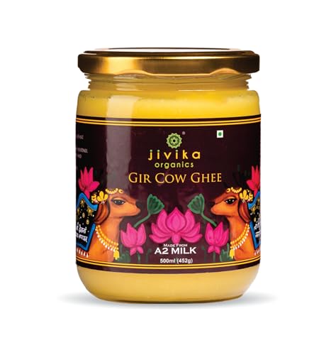 JIVIKA NATURALS Organics A2 Kuh Ghee Bilona Method Gir Kuh handgebrannt aus Quark Labor getestet Glas Glas Pure Ghee Natural Ghee Gesundes Ghee Hergestellt in Bilona Gir Cow 500ml von JIVIKA NATURALS