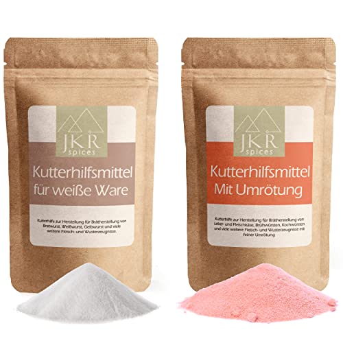 JKR Spices® Kombiangebot: 250g Kutterhilfsmittel mit Umrötung + 250g Kuttermittel für weiße Ware | Kuttermittel zur Herstellung von Kochwürsten, Brühwürsten, Gelbwurst und vielen weiteren von JKR Spices