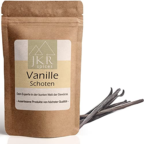 JKR Spices Bourbon Vanille Schoten ganz- echte Vanilleschoten aus Madagaskar - 13 -15cm ganze Vanilleschoten | Ideal zum Backen und für Dessert | 100% natürlich ohne Zusätze - 100g von JKR Spices