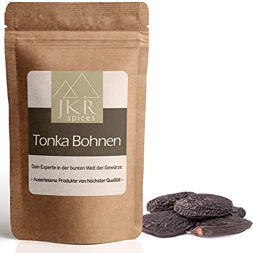 JKR Spices Tonkabohnen ganz 100g - Tonca Bohnen aus Brasilien - süßer Geschmack | Ideal zum Backen und als Vanille Ersatz | naturbelassen ohne Zusätze | Tonka Bean CO² neutral verpackt von JKR Spices