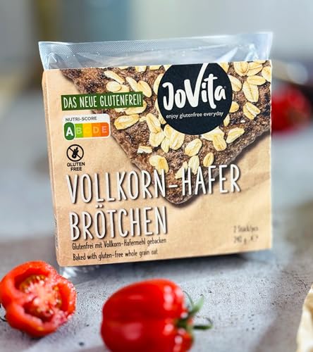 JOVITA 2er Pack Vollkorn-Hafer Brötchen mit Vollkorn-Hafermehl gebacken. 2 Brötchen pro Pack, glutenfrei, vegan 27% Hafermehl 44% Vollkorn 98% der Getreidebestandteile sind Vollkorn von JOVITA