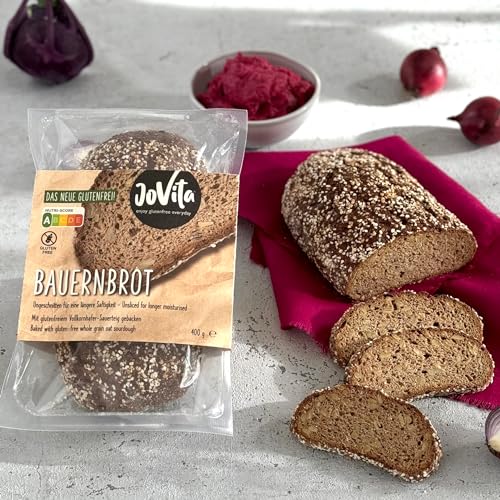 JOVITA Bauernbrot-aus Vollkornhafermehl-Sauerteig glutenfrei vegan (400 g) verpackt für lange Saftigkeit/Kontaminierungsschutz natürliche Zutaten keine Weizenstärke traditionell handwerklich gebacken von JOVITA